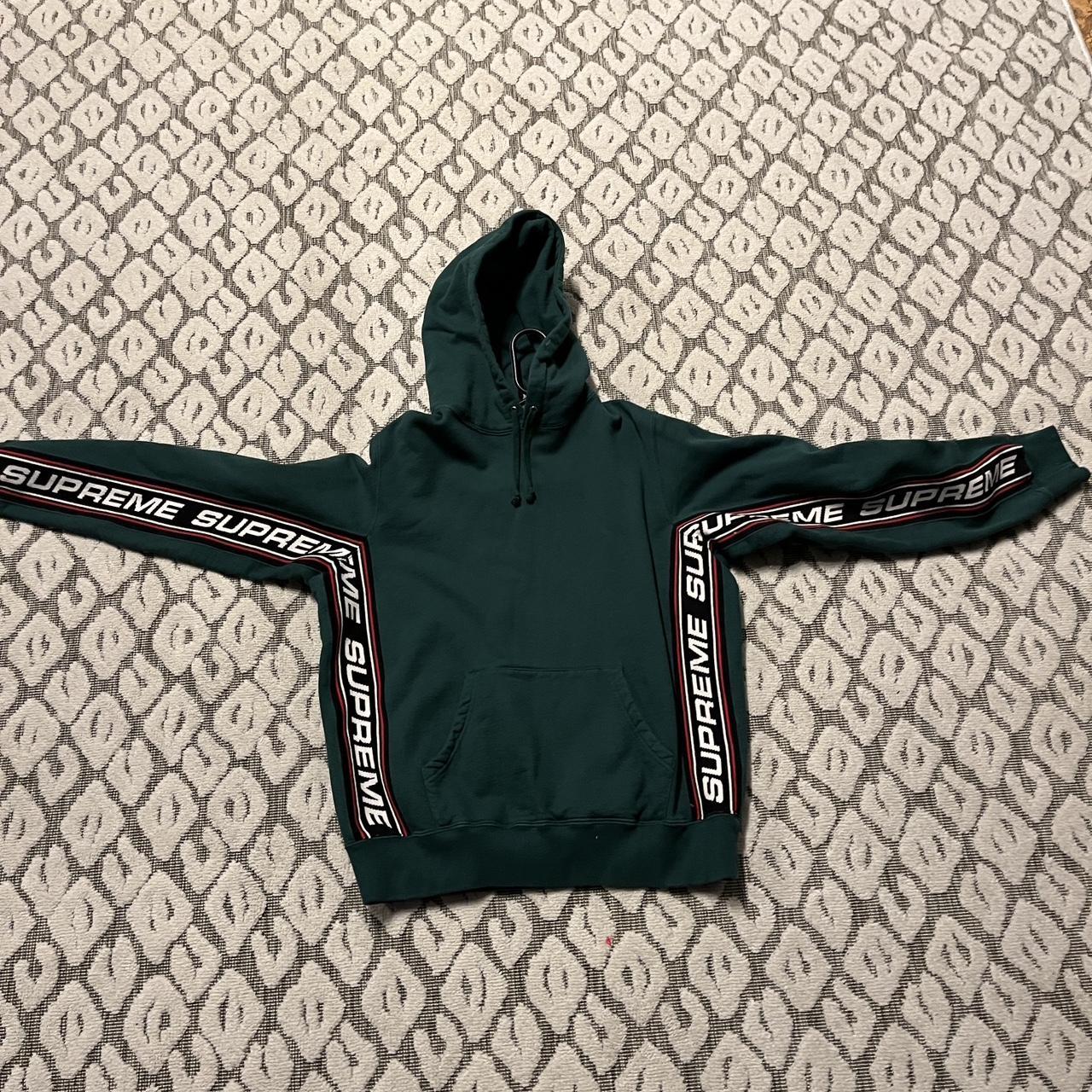 Green/ blue striped supreme hoodie. Signs of wear- - Depop