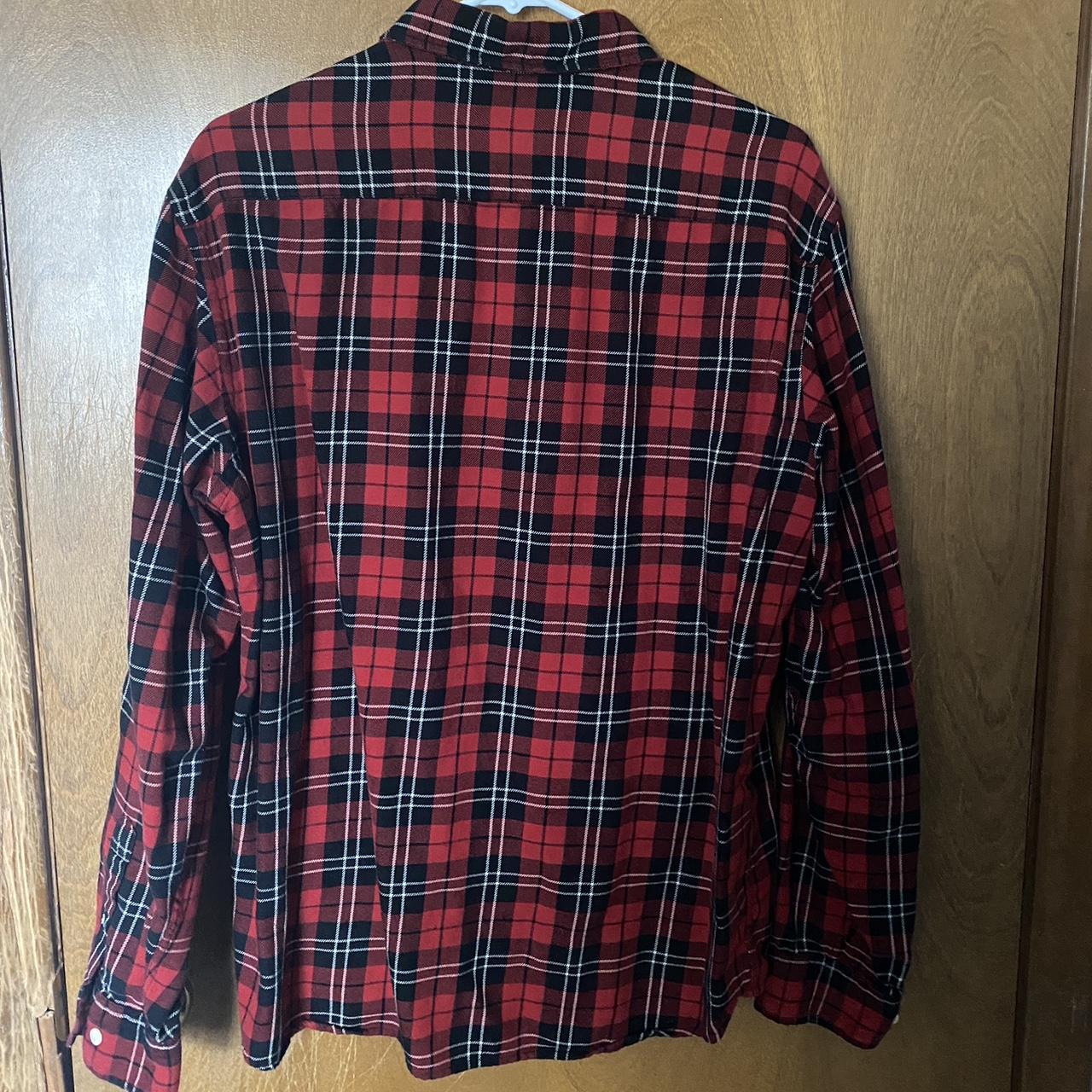 H&M Red and Black Plaid Flannel Pattern Button Up... - Depop