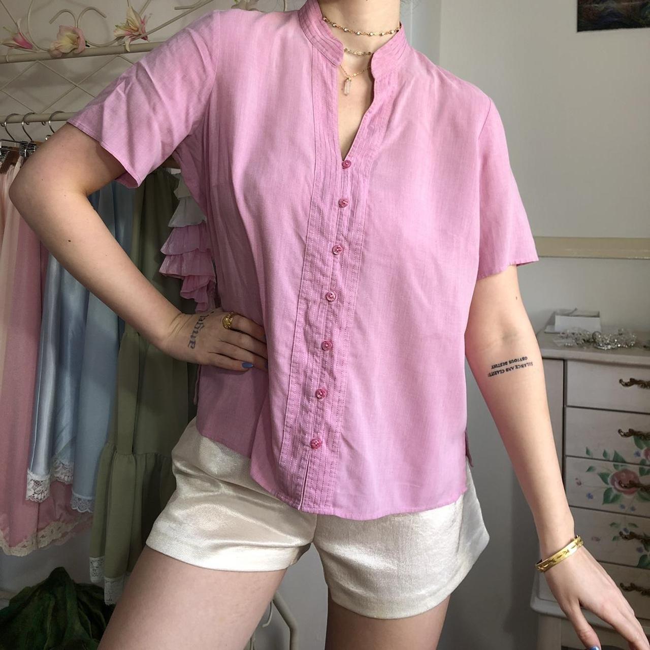 Vintage Pink Blouse Shirt Top Button Up Short Depop