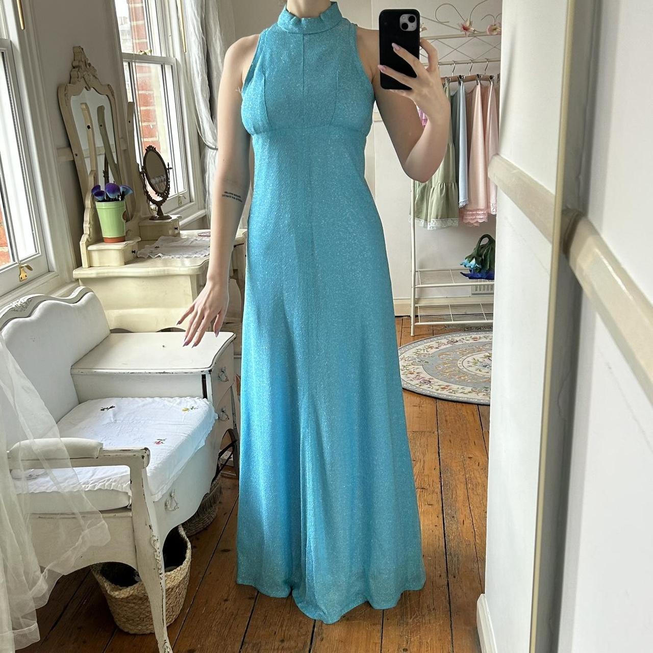 vintage prom dress. In a turquoise aqua blue, maxi... - Depop