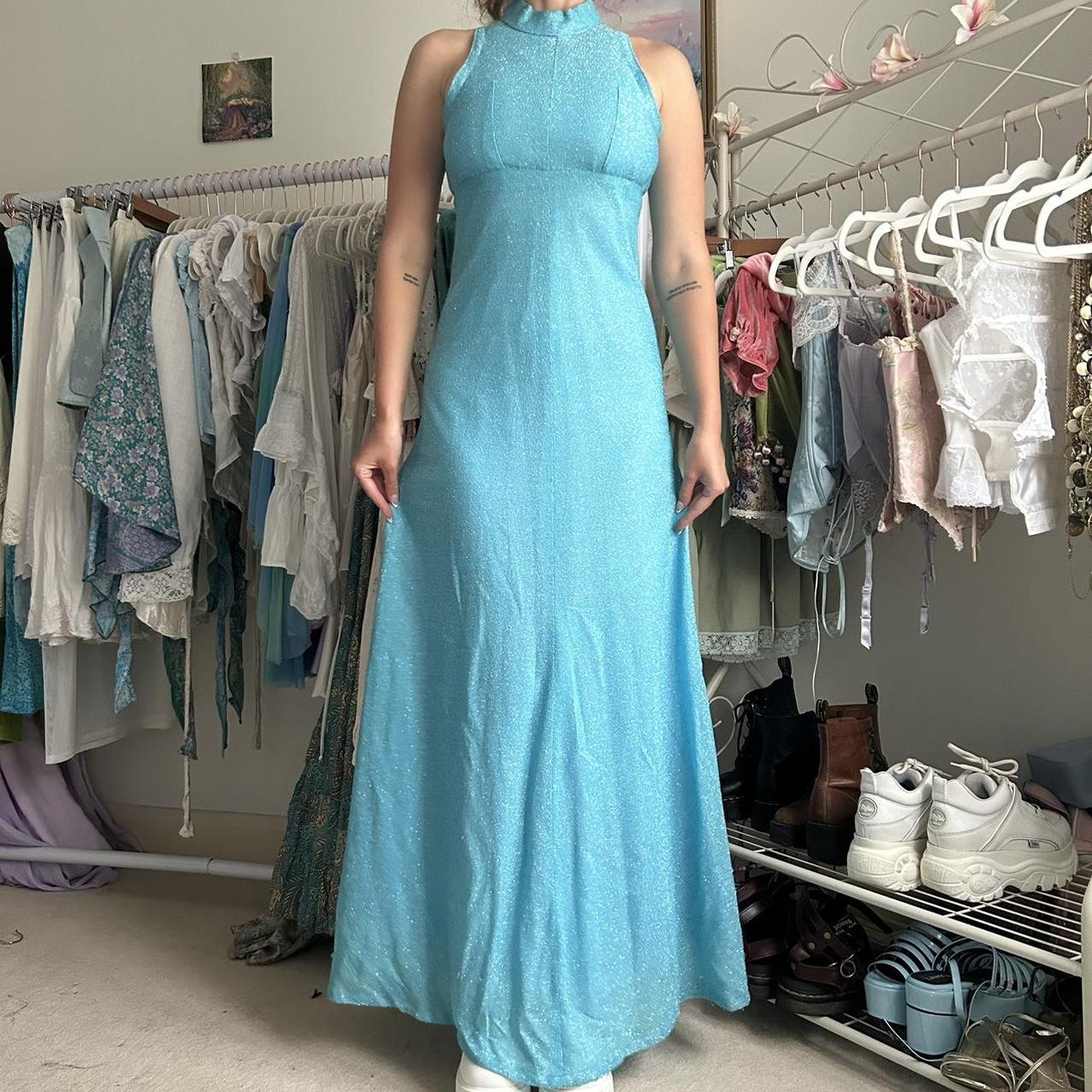 vintage prom dress. In a turquoise aqua blue, maxi... - Depop