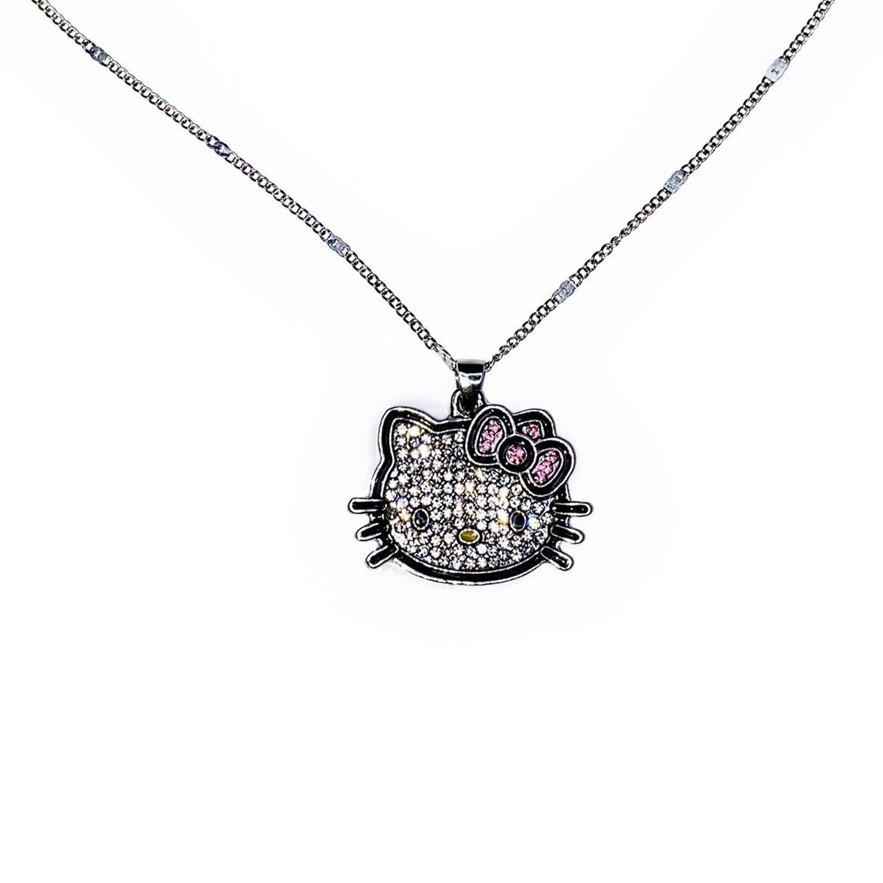 HELLO KITTY NECKLACE • Y2K rhinestone embellished... Depop