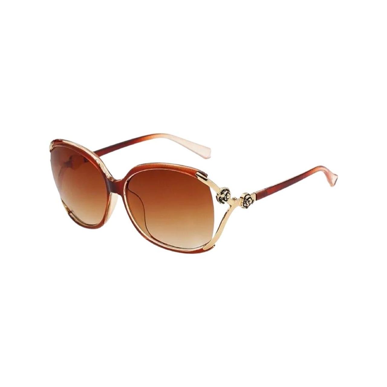 Frame Women's Brown and Gold Sunglasses Depop
