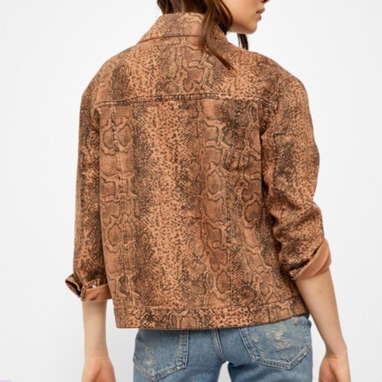 Free on sale People NEW Snakeskin Denim Trucker Jacket Tan Brown