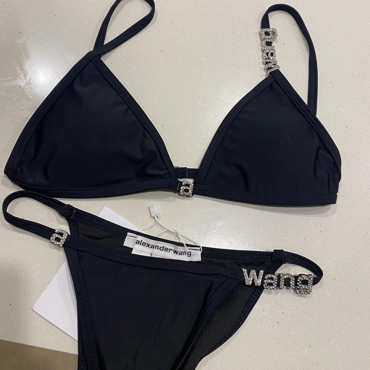 a wangロゴ　ビキニ Alexander Wang Logo Elastic Bikini Halter Top in White | FWRD