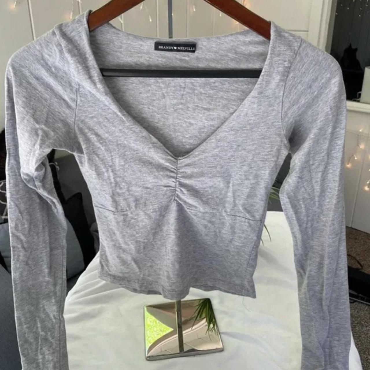 brandy melville gray gina long sleeve top in perfect... Depop