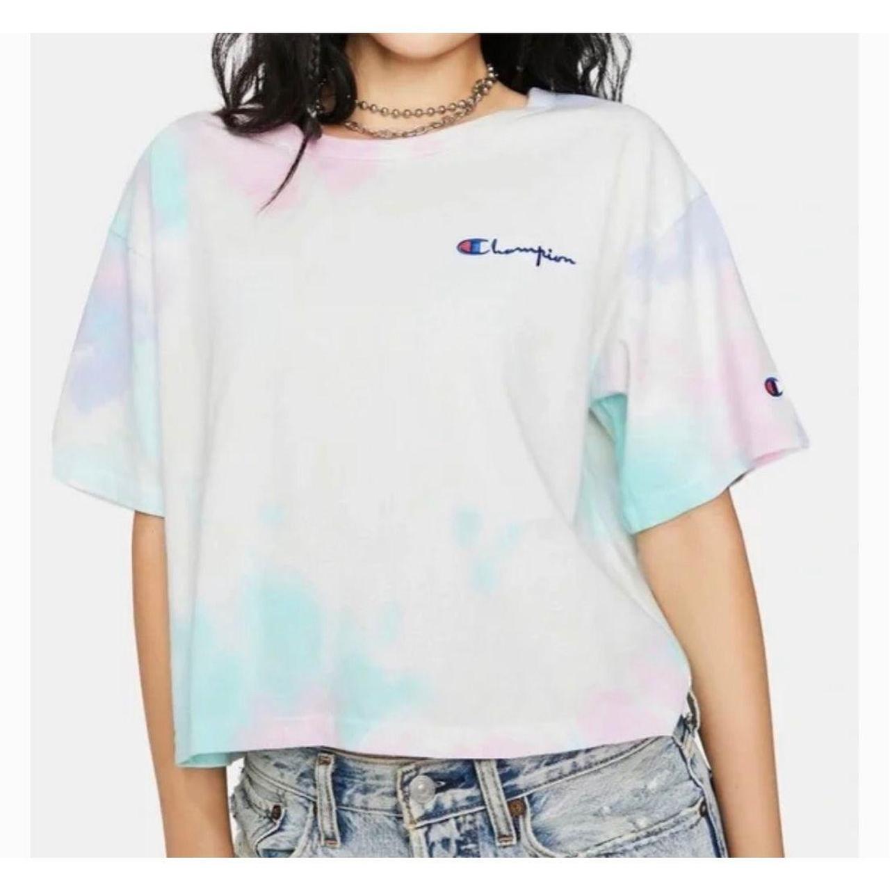 pink and blue champion shirt