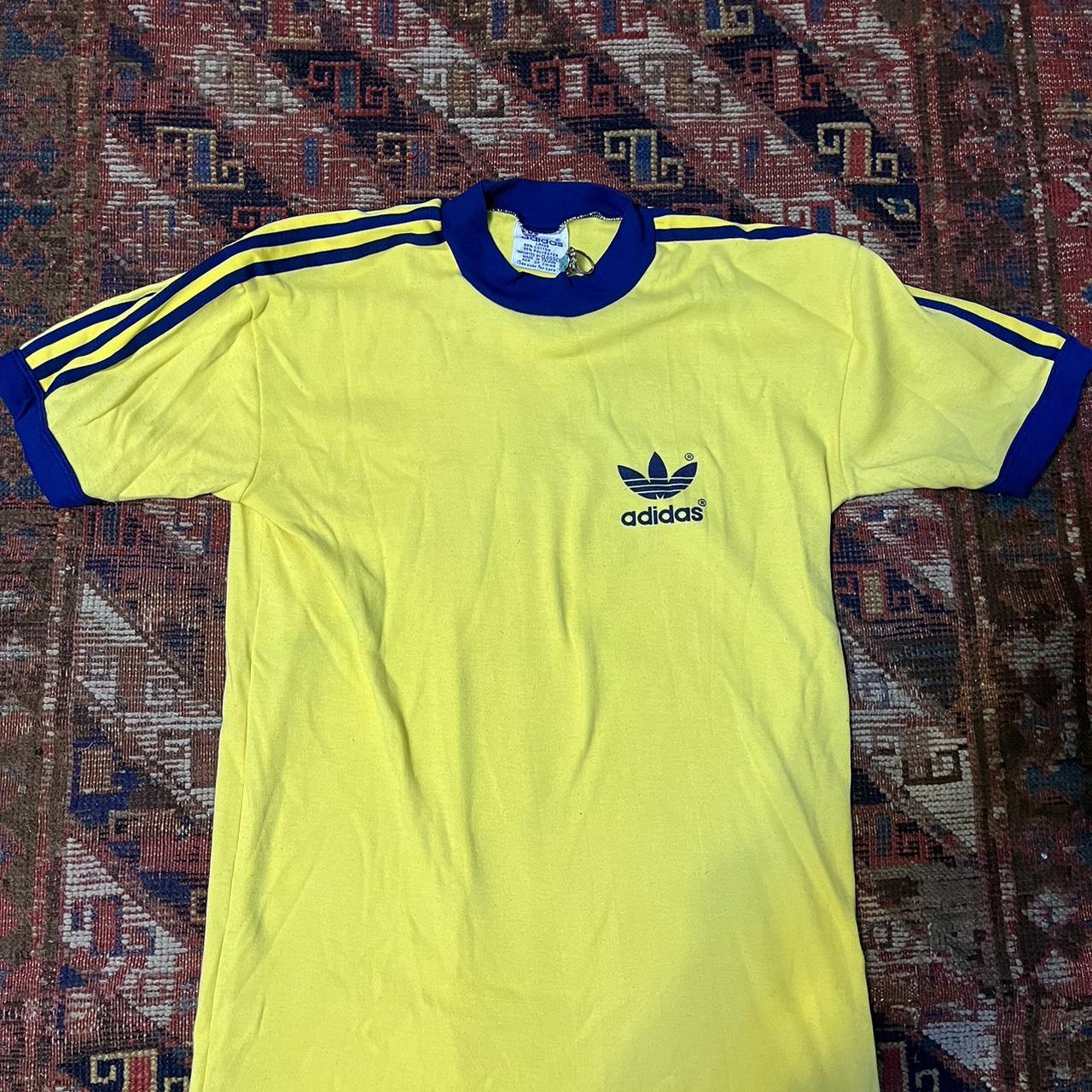 希少 両面 80's adidas L/S Logo ringer Tee vtg 80s ADIDAS JERSEY TREFOIL LOGO 3 STRIPE WHITE RED V-NECK