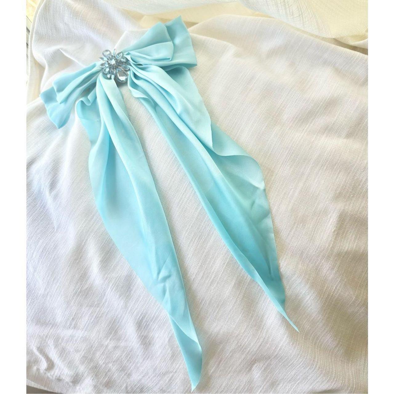 Tiffany blue rhinestone hair clip bow great for Depop