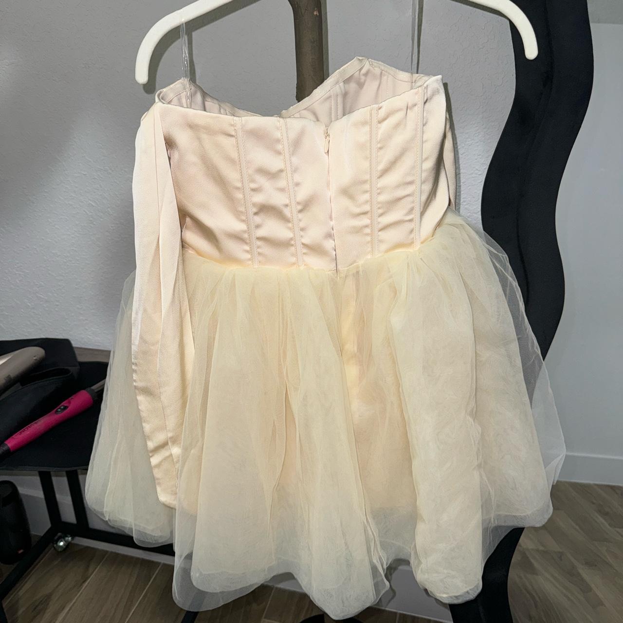Off Shoulder Tulle Skirt Mini Dress in Ivory