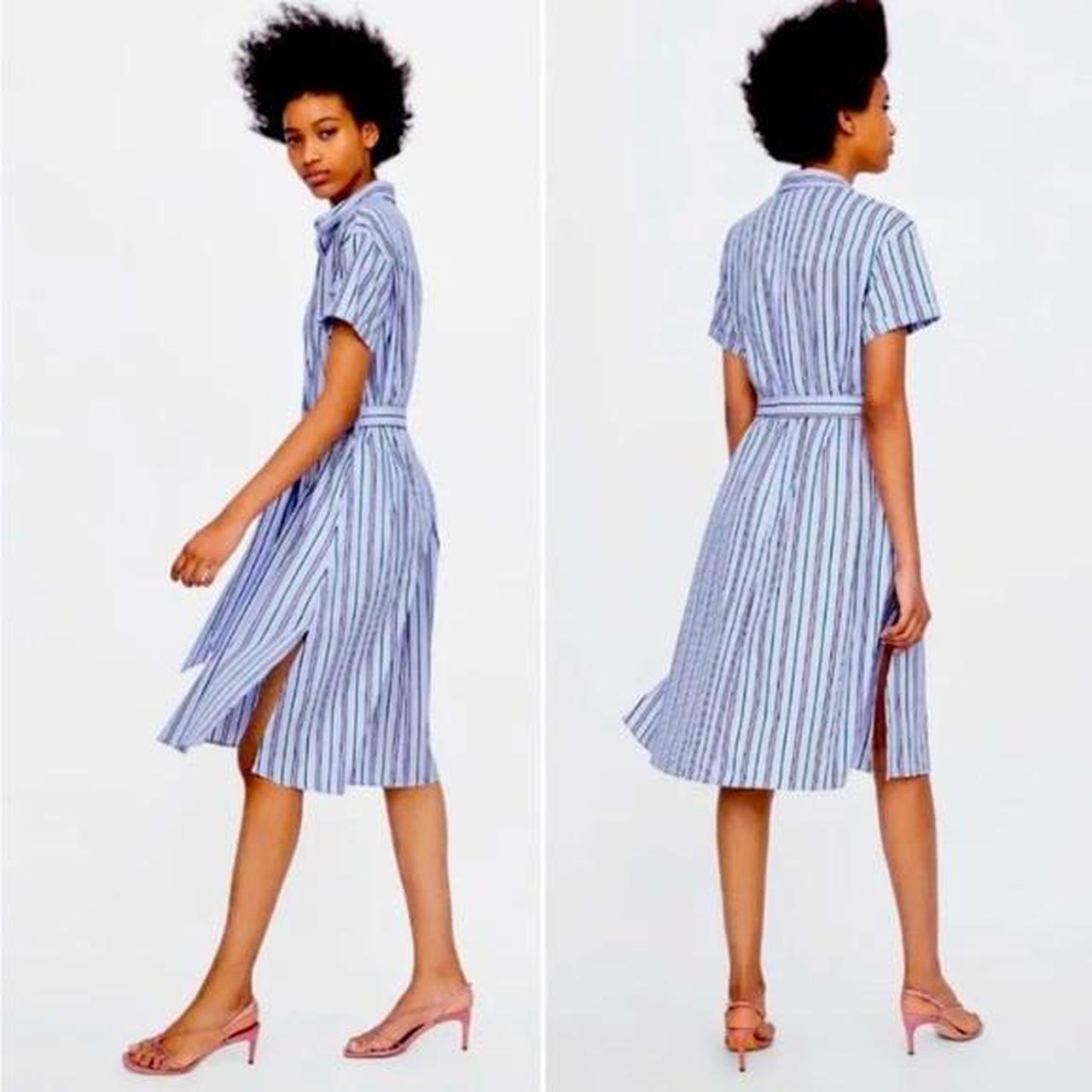 zara blue and white shirt dress
