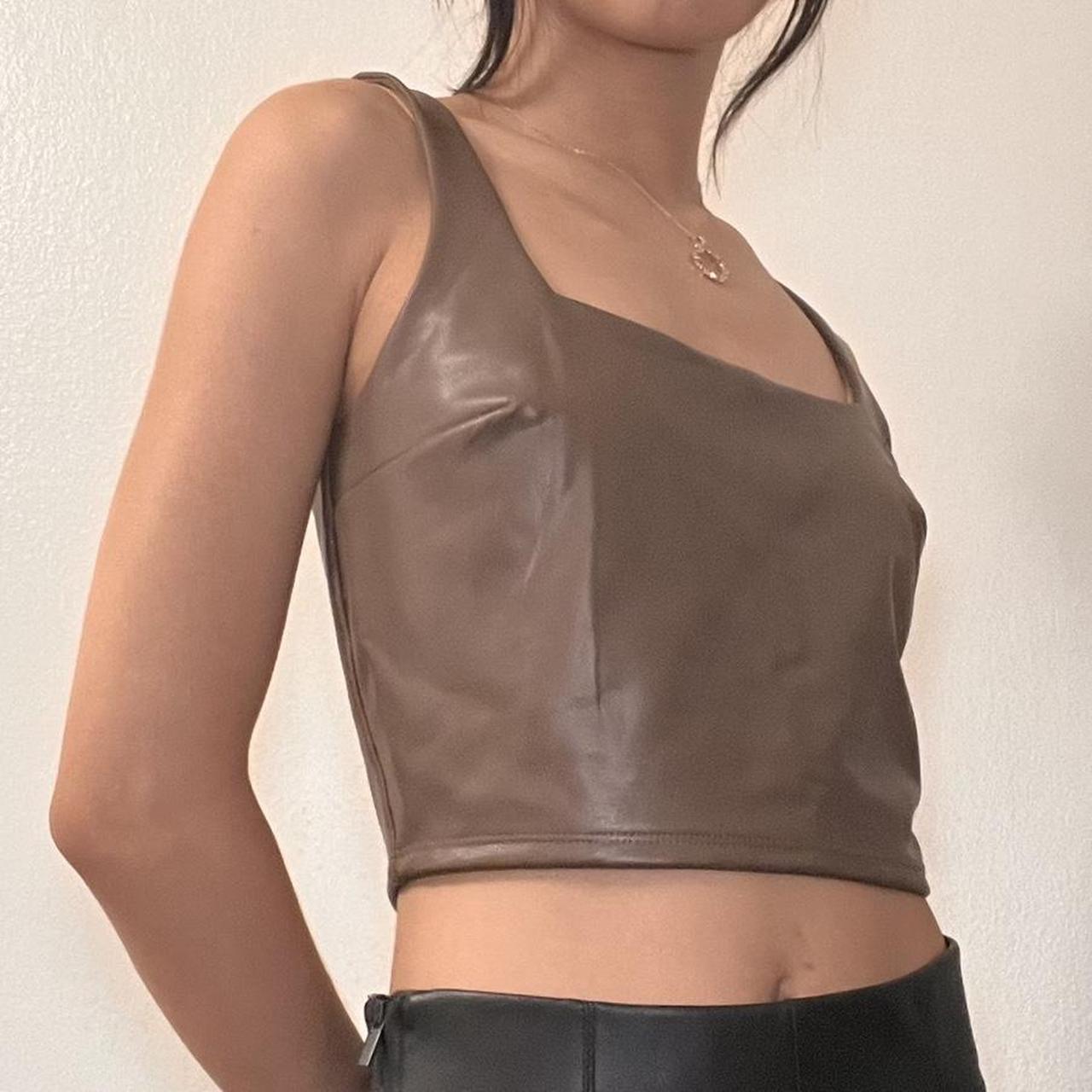 Body Contour Faux Leather Square Neck Cropped Tank