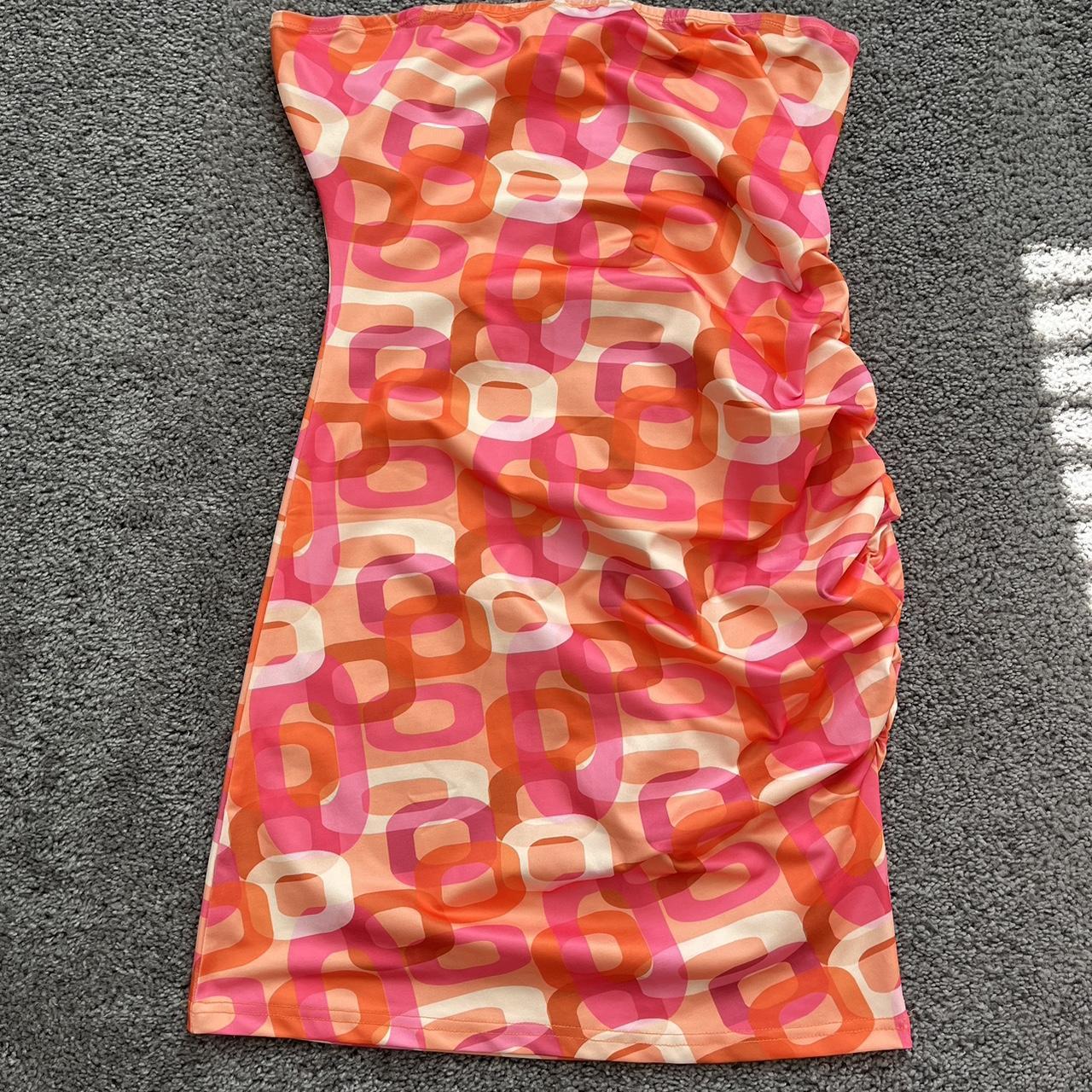 Princess Polly 70s Orange/Pink Strapless Dress Worn... Depop