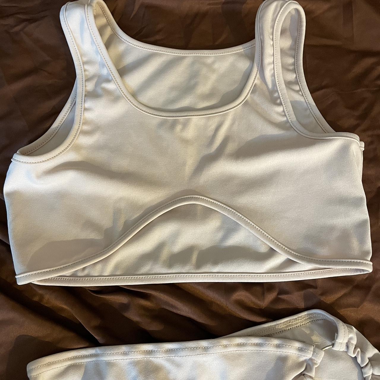 Cream Two Piece Crop Top and Skirt Set High Slit... - Depop