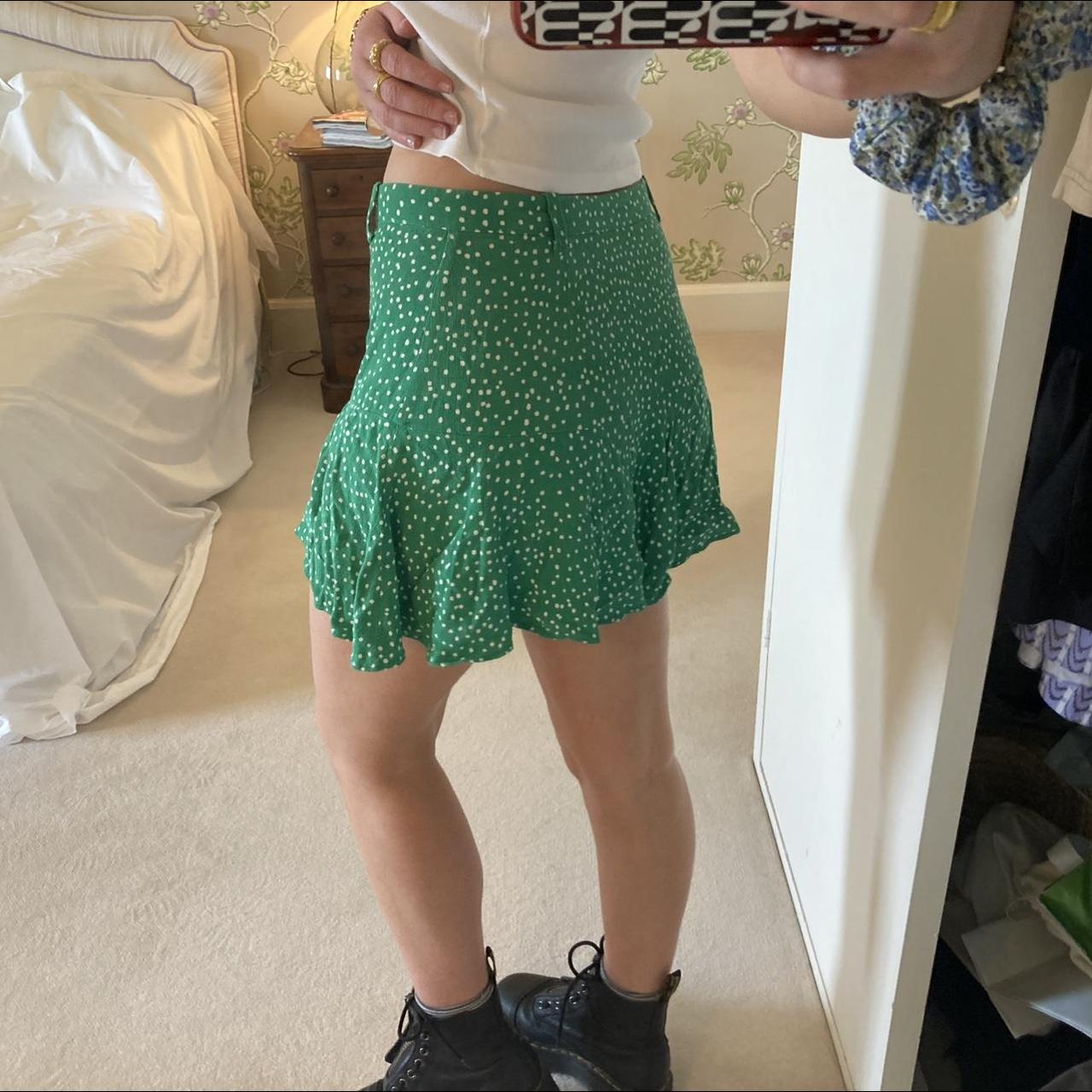 Polka dot green and white mini skirt skort (has... - Depop