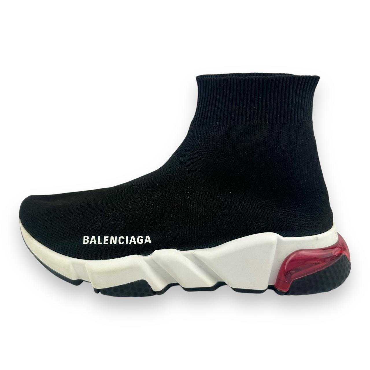 Balenciaga Speed Trainers Black Red clear heel. Depop