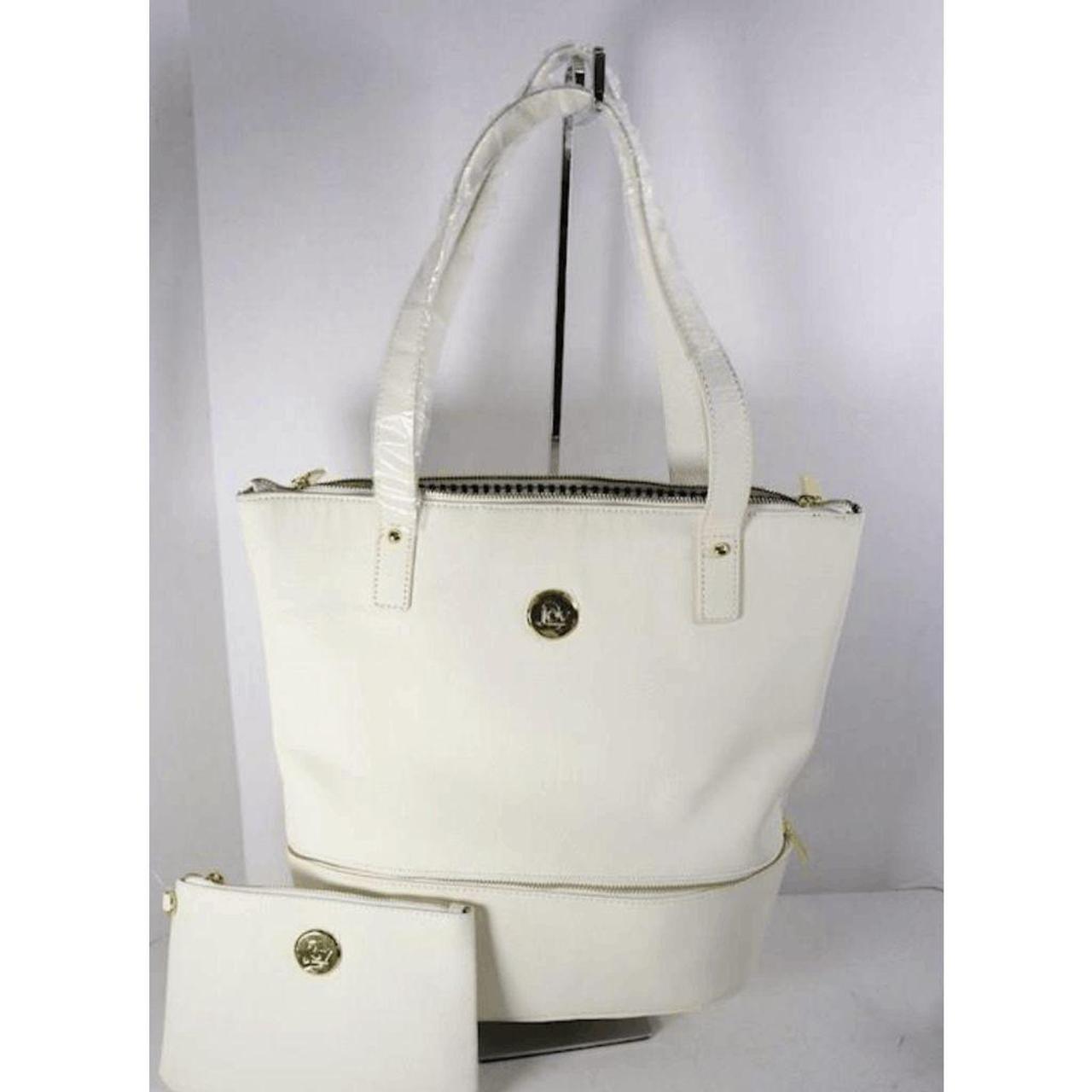 Joy Mangano Double decker leather Tote purse white Depop