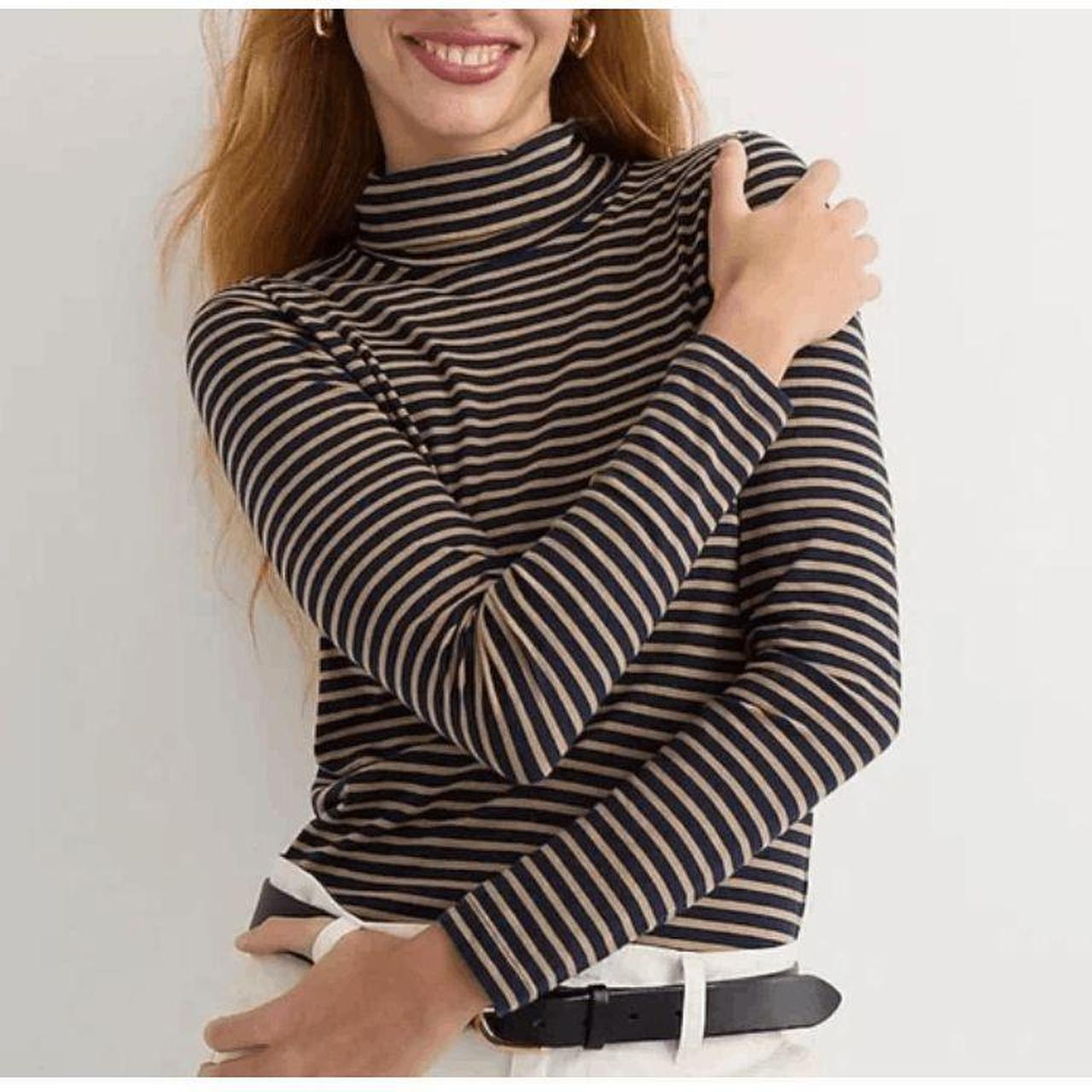 CREW TISSUE Gold Camel Navy Striped Depop