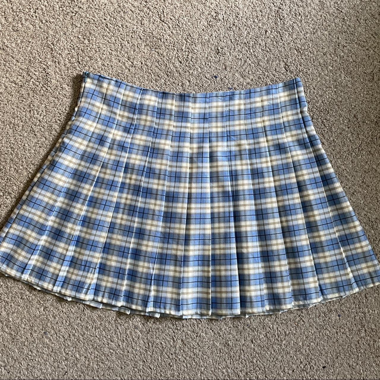 Y2k Blue Plaid Pleated Miniskirt. It Hits ~4" Above... - Depop