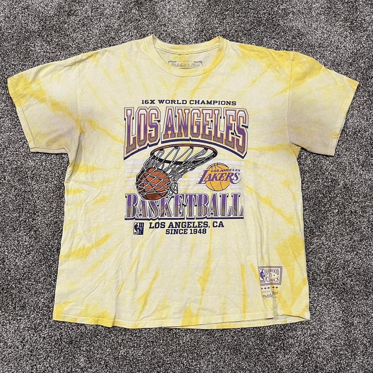 Mitchell & Ness Men's Yellow and Purple T-shirt | Depop