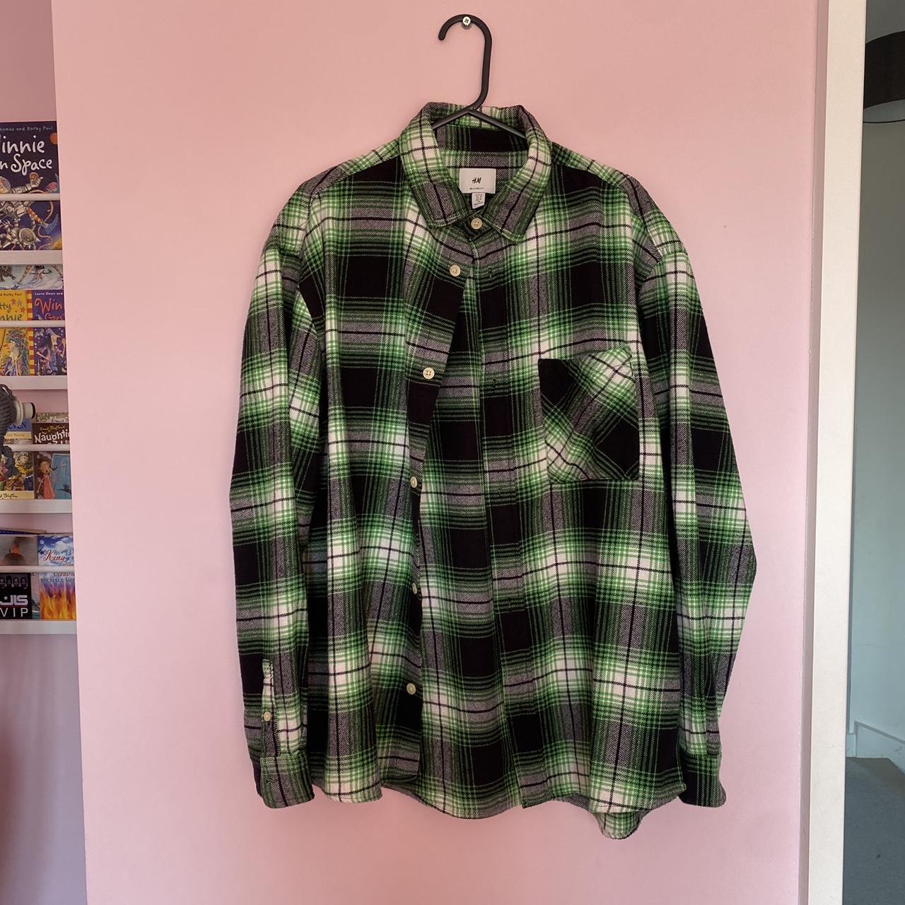 H&M relaxed baggy flannel shirt worn once brand... - Depop