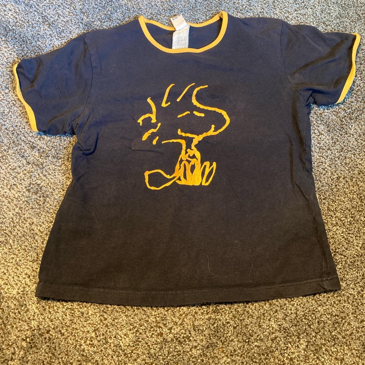 Peanuts Women's Navy and Yellow Tshirt Depop