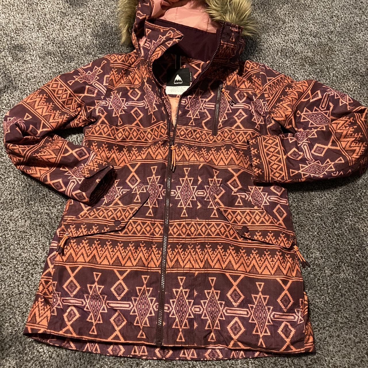 Burton purple and salmon Aztec print ski snowboard. Depop