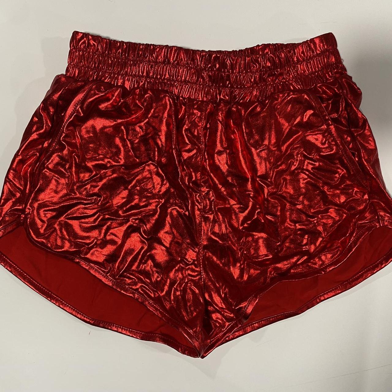 Shiny red shorts online