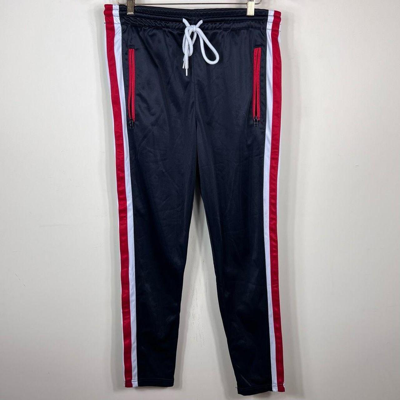 Navy blue sale and red joggers