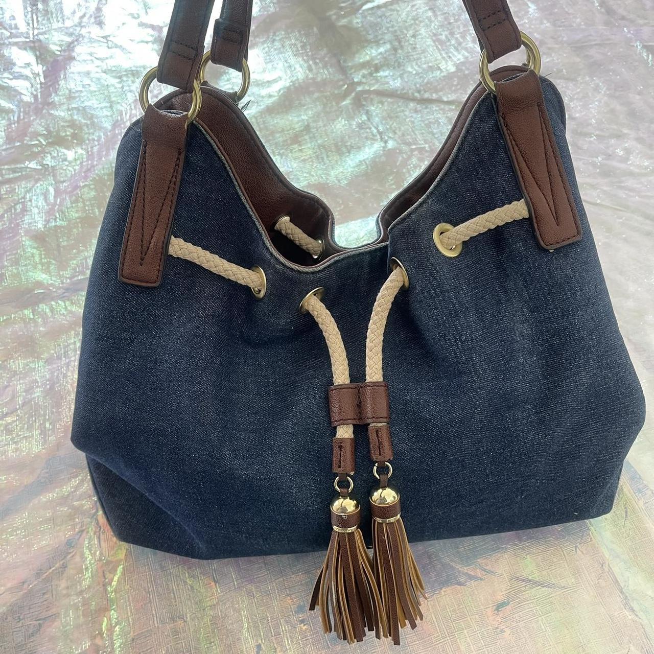 Liz Claiborne Women's Blue and Brown Bag | Depop