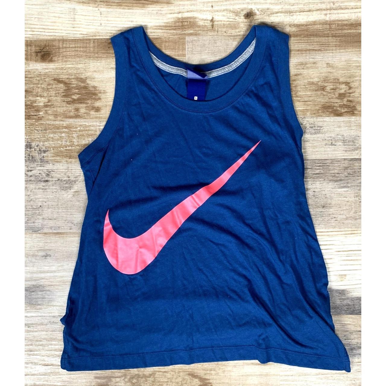 Nike Womens Blue Tank Top with a Pink Swoosh Size - Depop