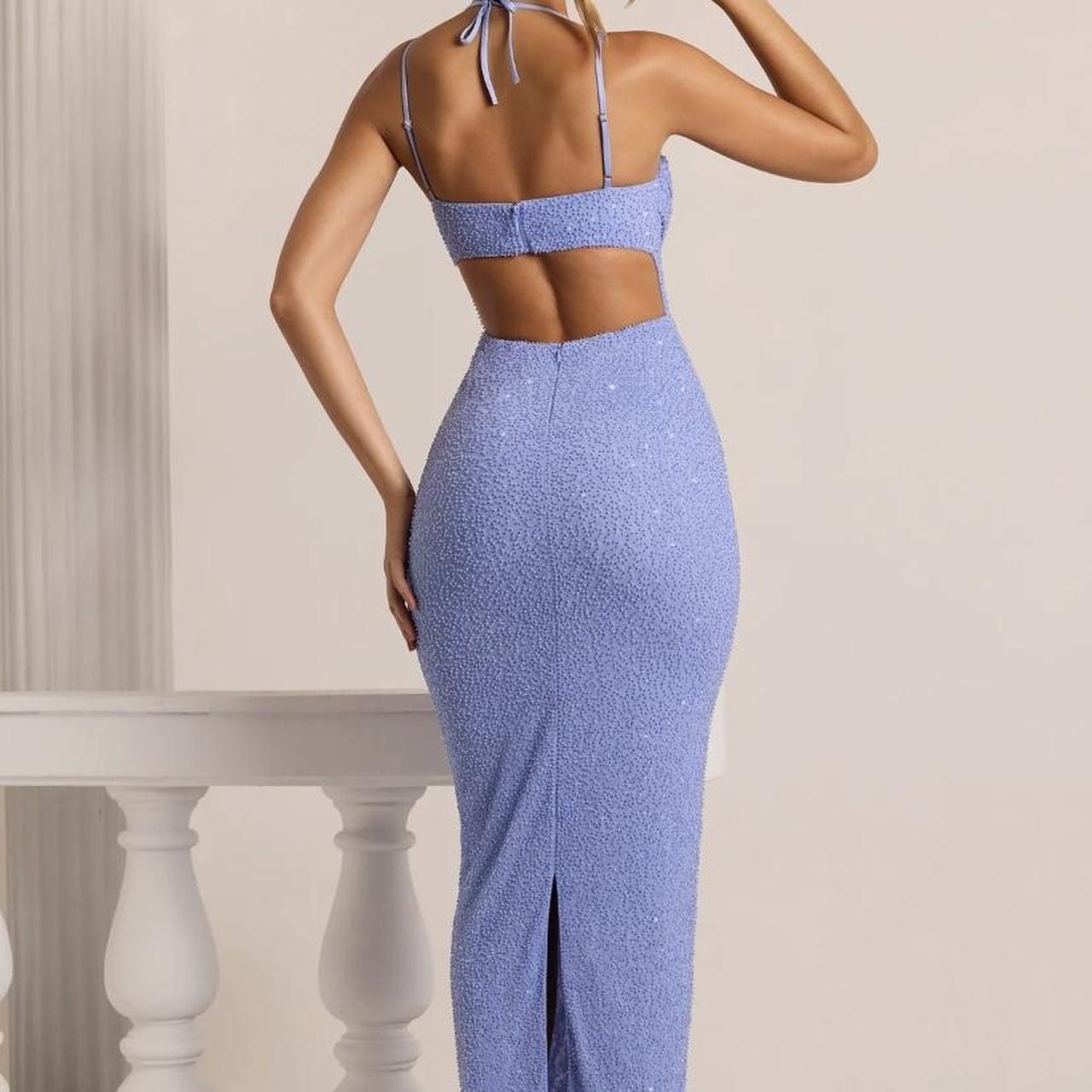 Monte Carlo Embellished Cowl Neck Maxi Dress in Powder Blue