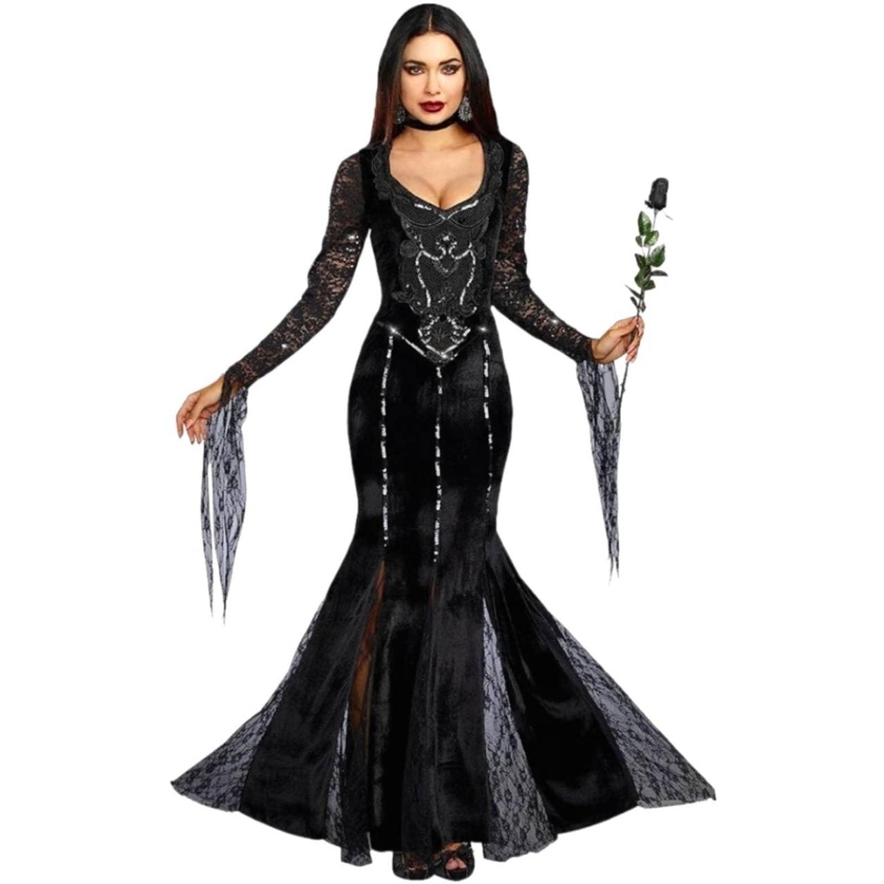 MORTICIA ADDAMS SCARY SEXY BLACK HALLOWEEN COSTUME... - Depop