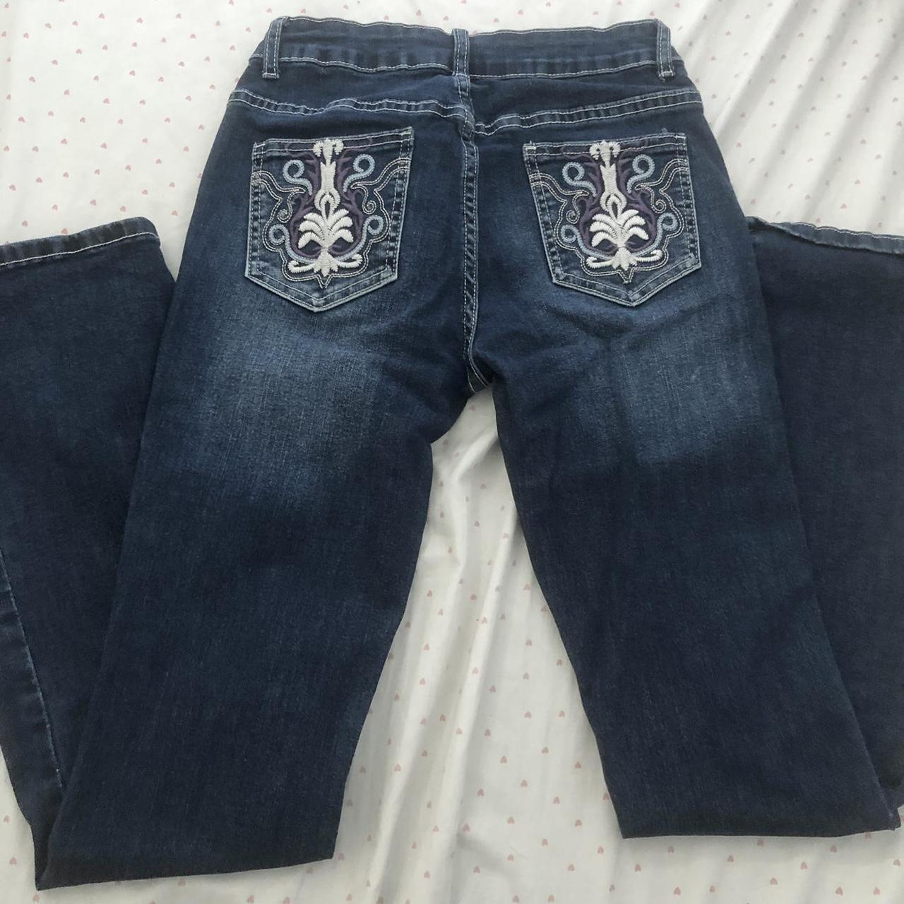 y2k grunge dark wash flare jeans with butt pocket... - Depop