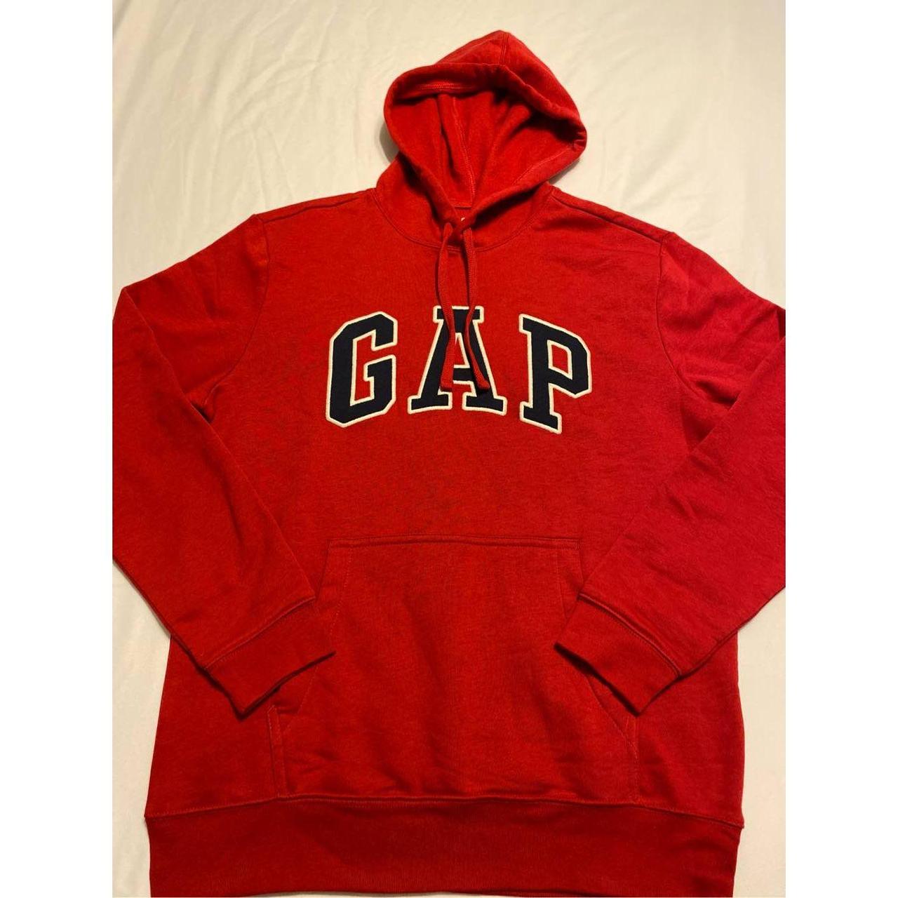 GAP RED WITH NAVY LETTERS MEDIUM HOODIE BRAND NEW... - Depop