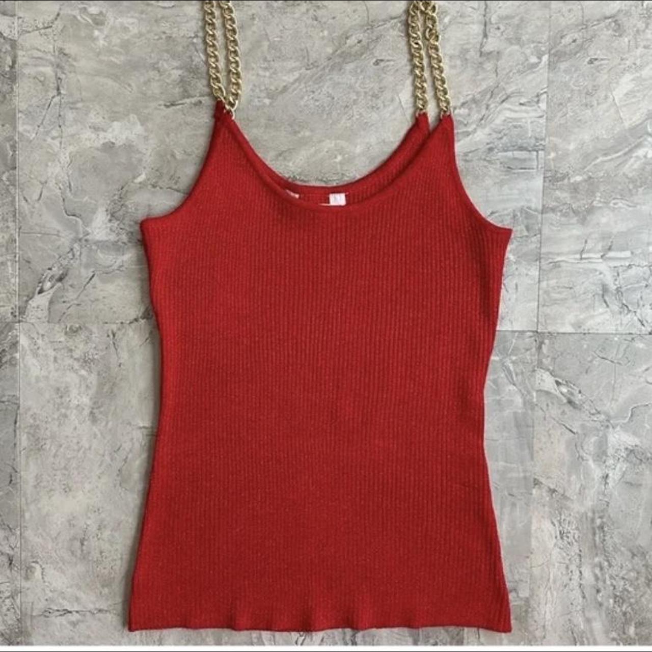 y2k sparkly hot red chain strap tank top 💋 ⋆... - Depop
