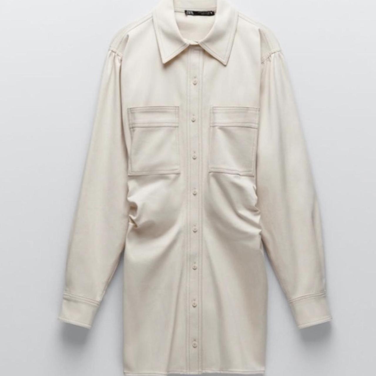 ZARA DENIM DRESS WITH POCKETS NATURAL Depop