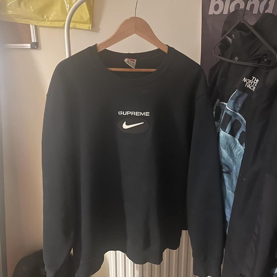 Supreme Nike Crewneck jumper black Size XL - Depop