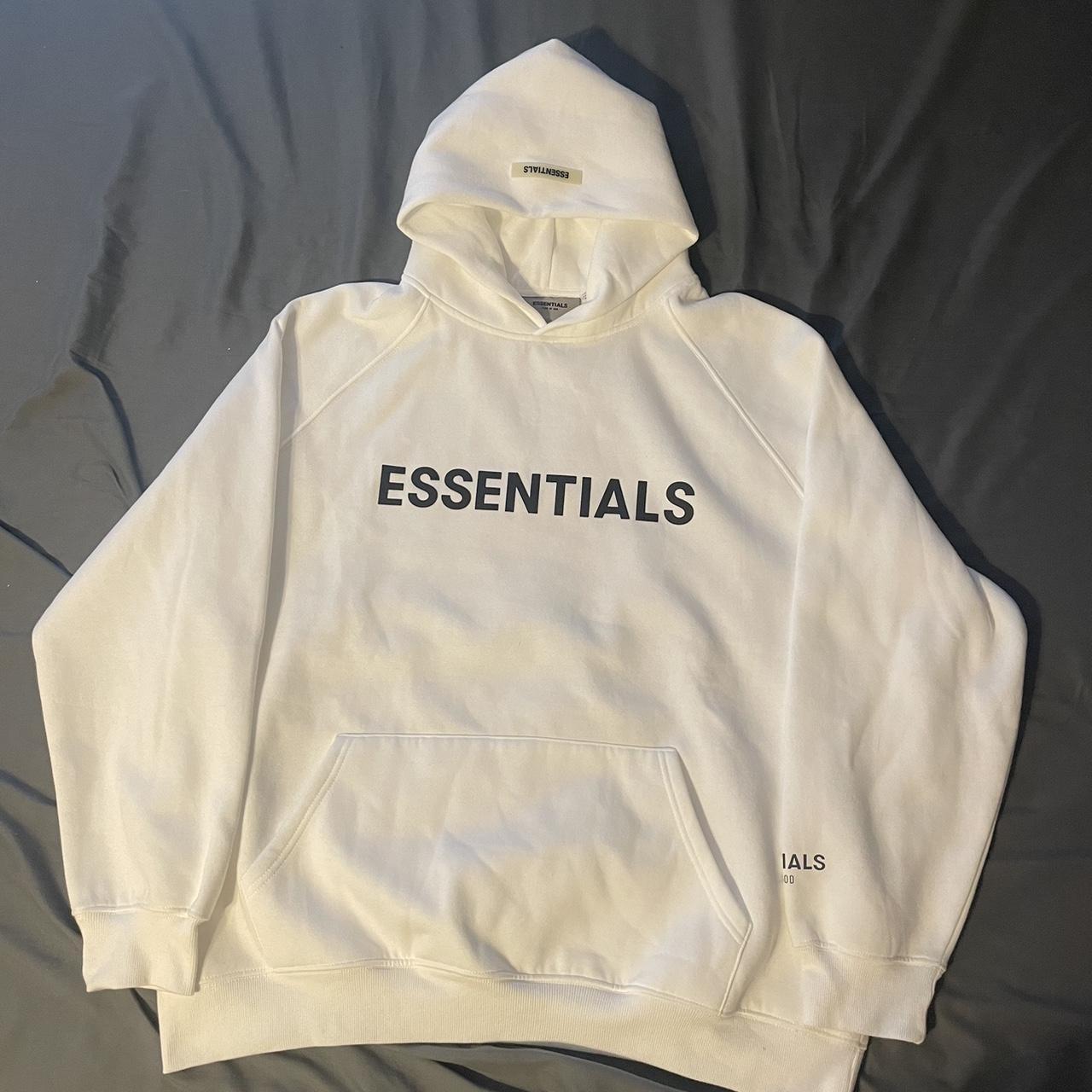 Essentials Men's White and Black Hoodie | Depop