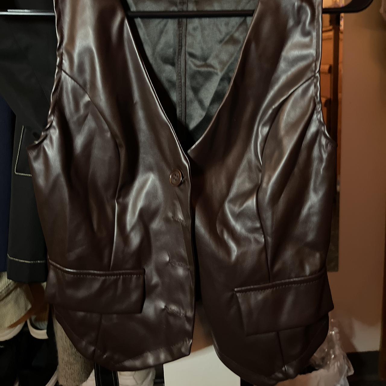 brown leather vest so cute only worn once size... Depop