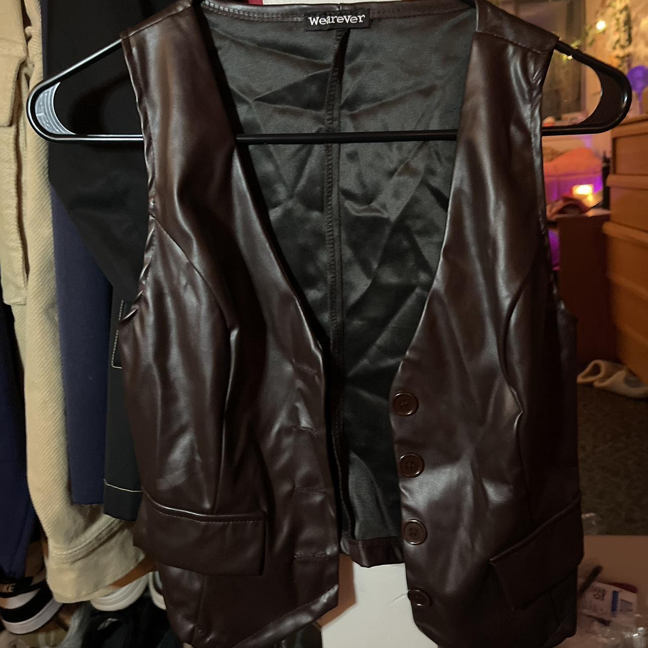 brown leather vest so cute only worn once size... Depop