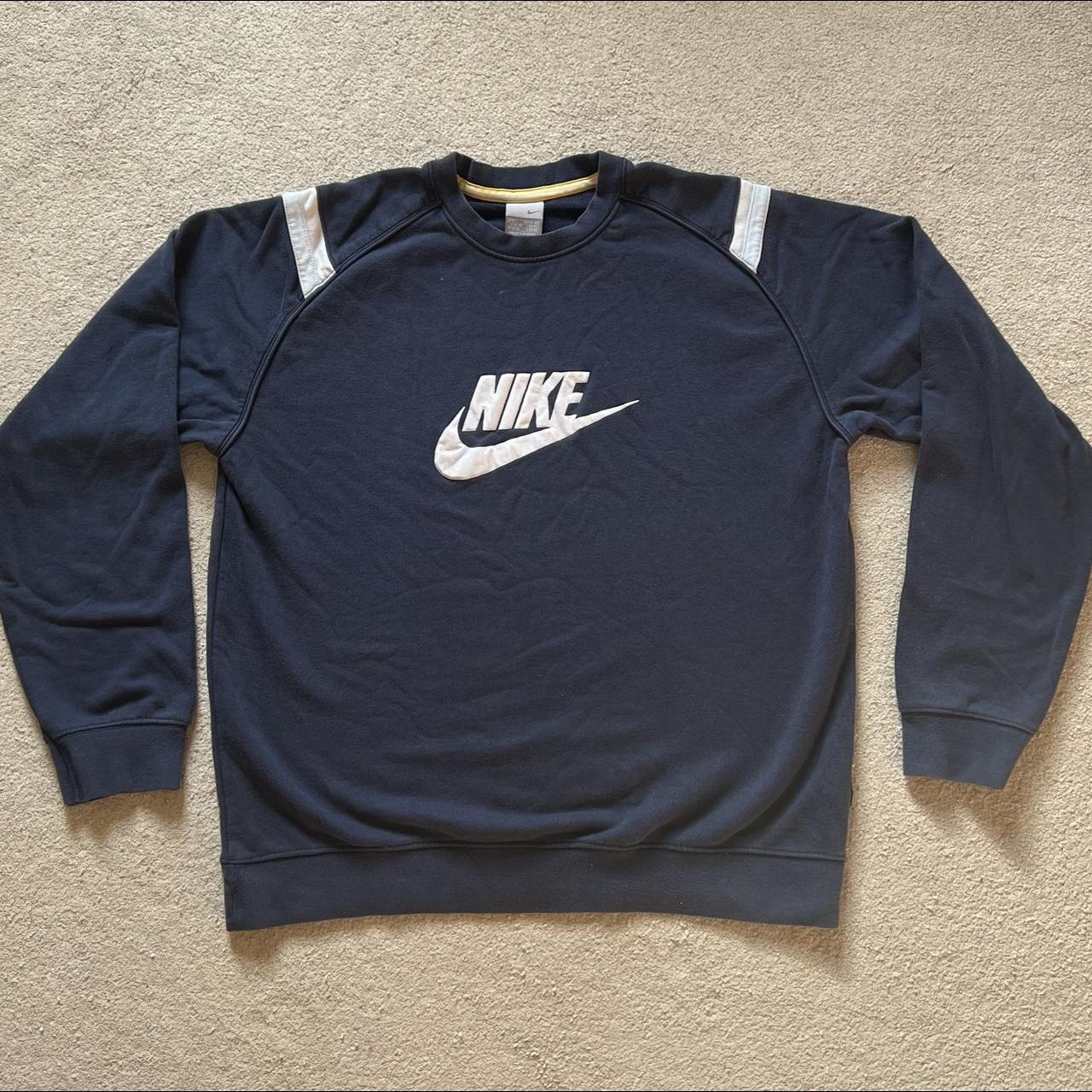 Nike Men's Navy and White Jumper | Depop