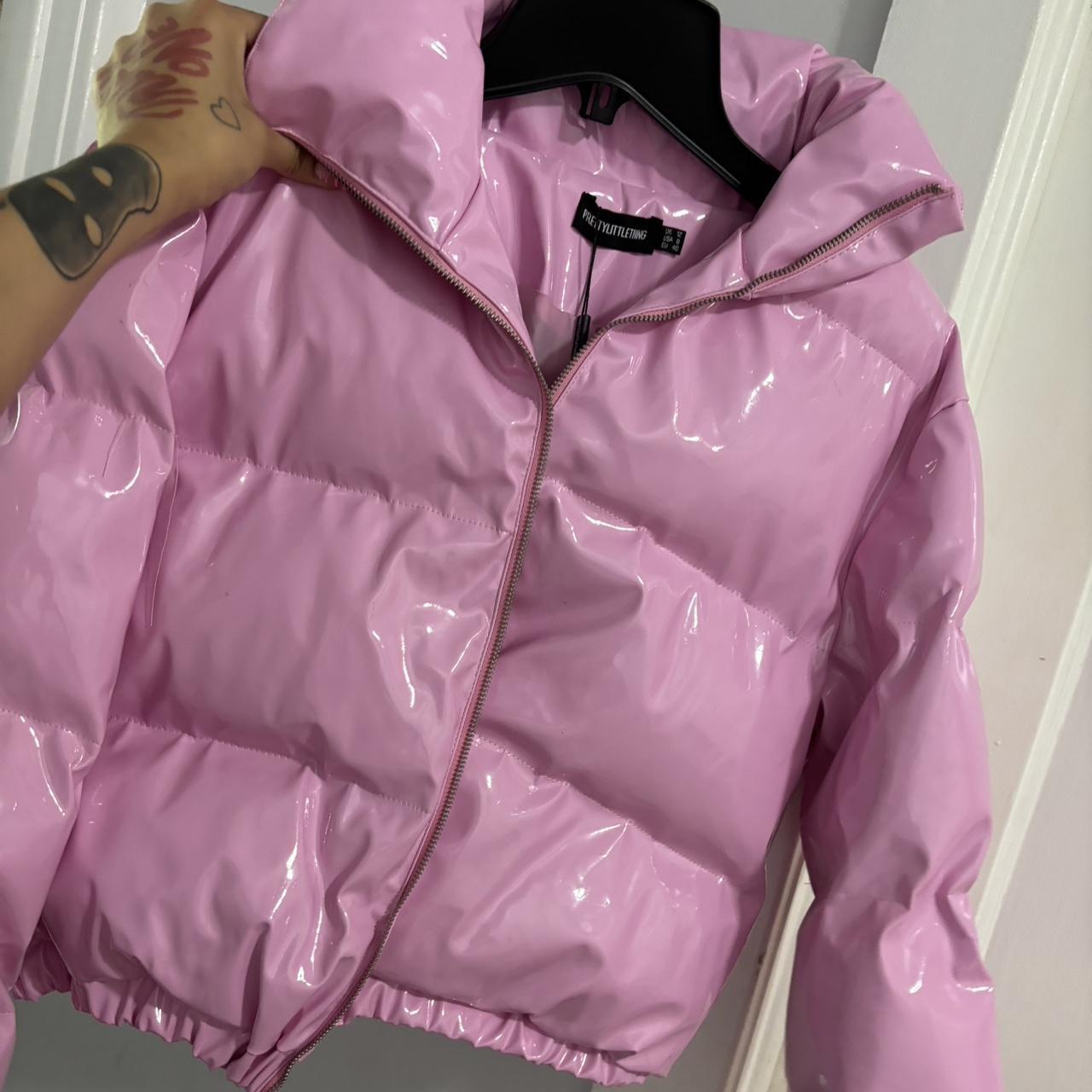 Pink pretty little thing bubble coat size
