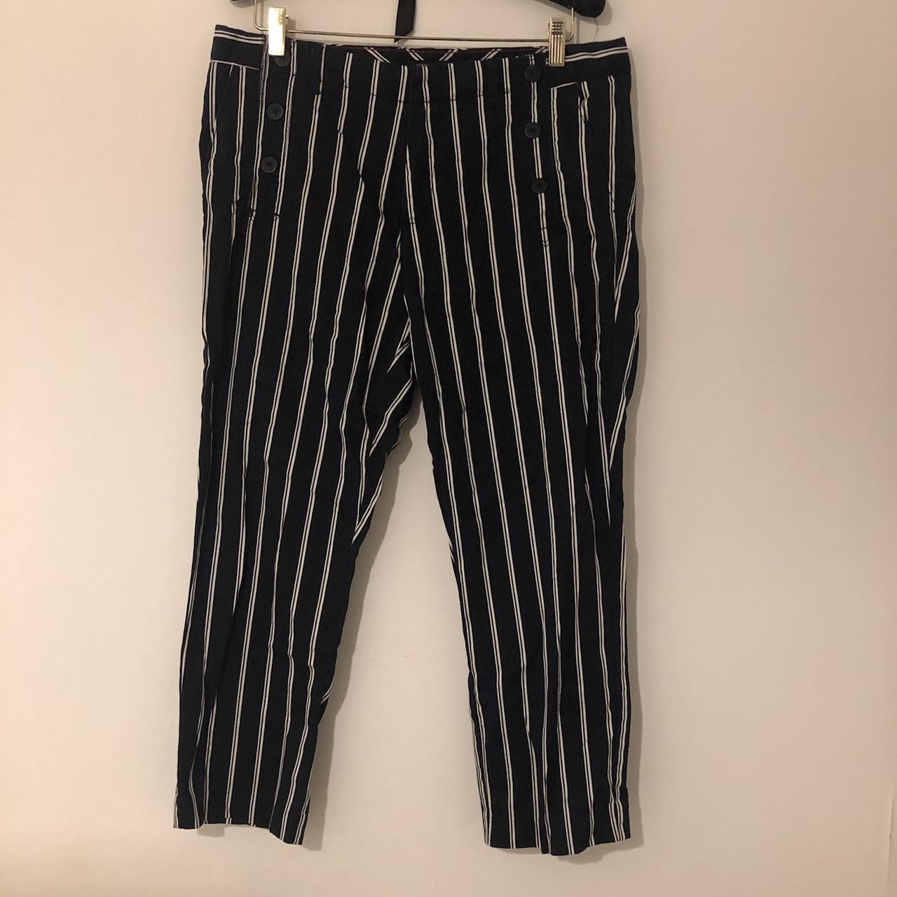 Tommy Hilfiger Women's Navy and White Trousers | Depop