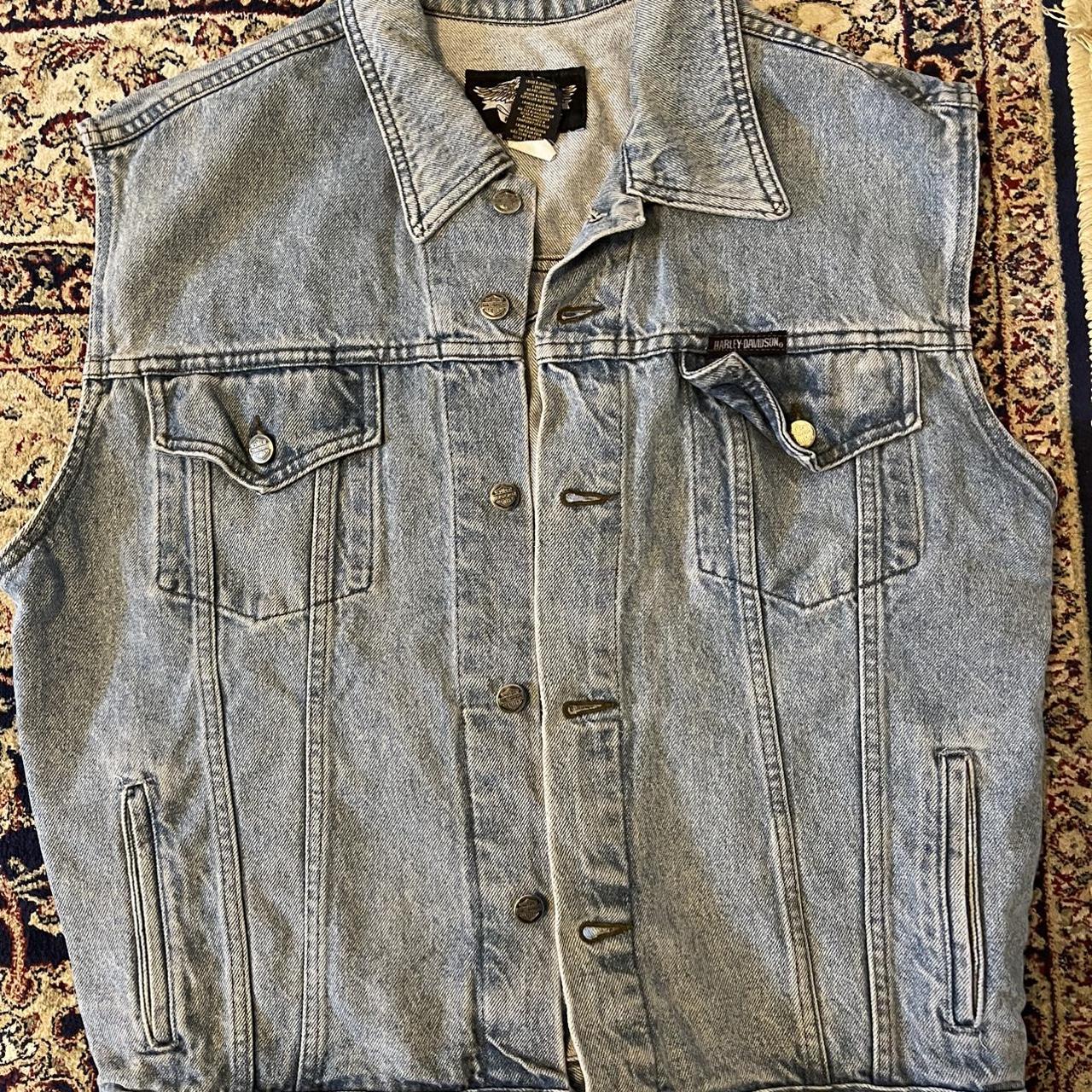 Mens denim Harley Davidson biker vest size large... - Depop