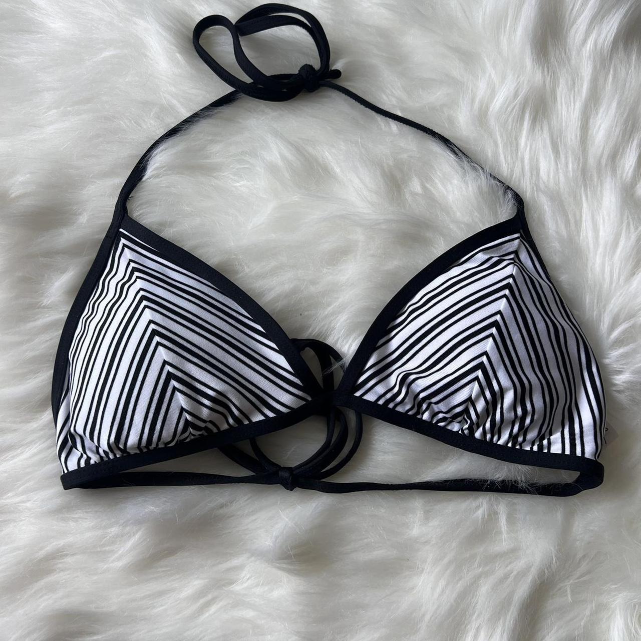 Stripped Triangle Bikini Top Black and white... Depop