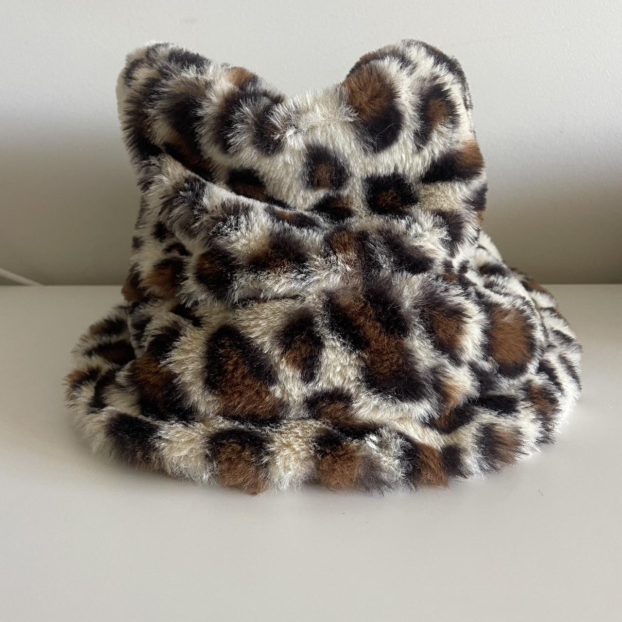 Leopard Faux Fur Bucket Hat Worn Once - Depop