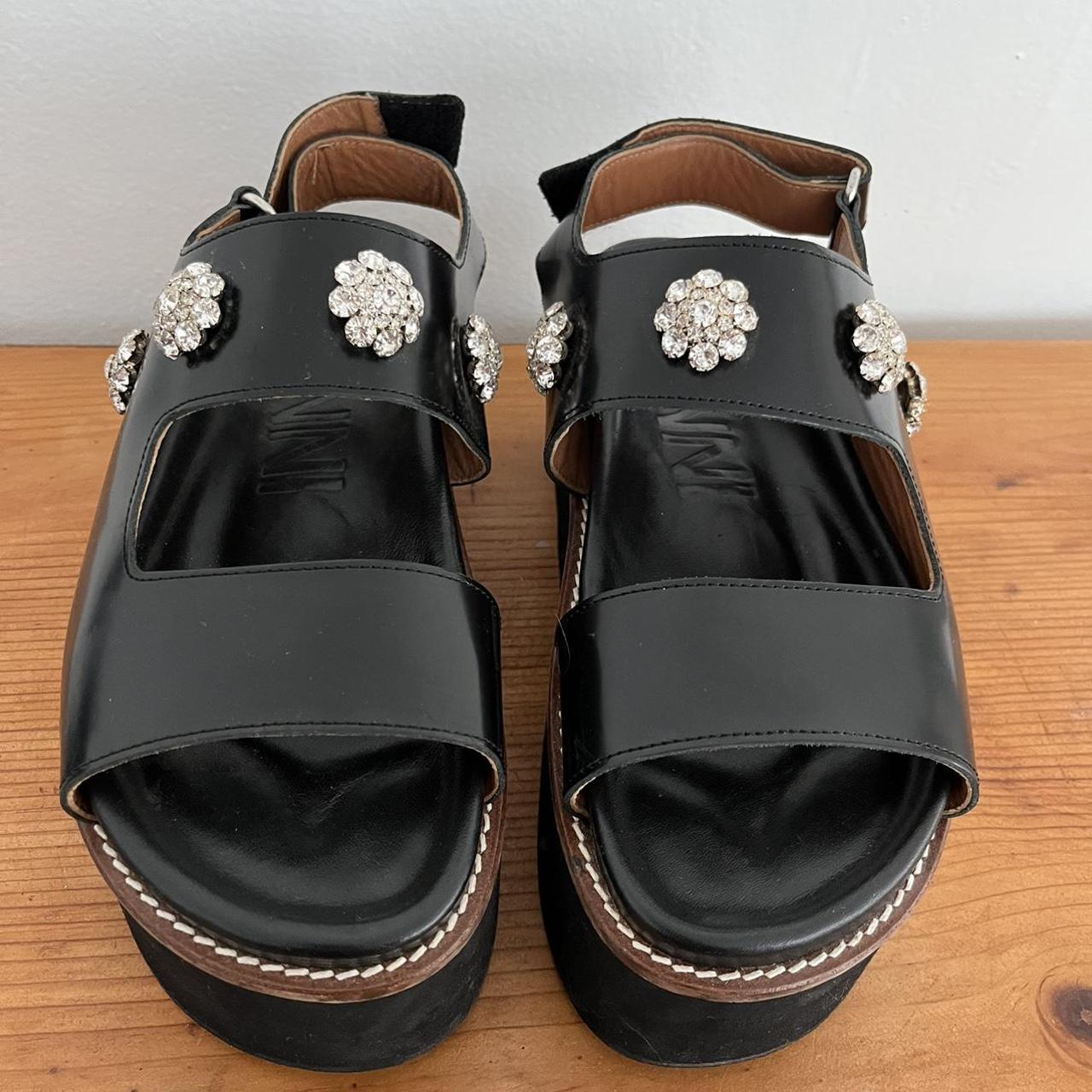 Ganni Women's Black and Silver Sandals | Depop