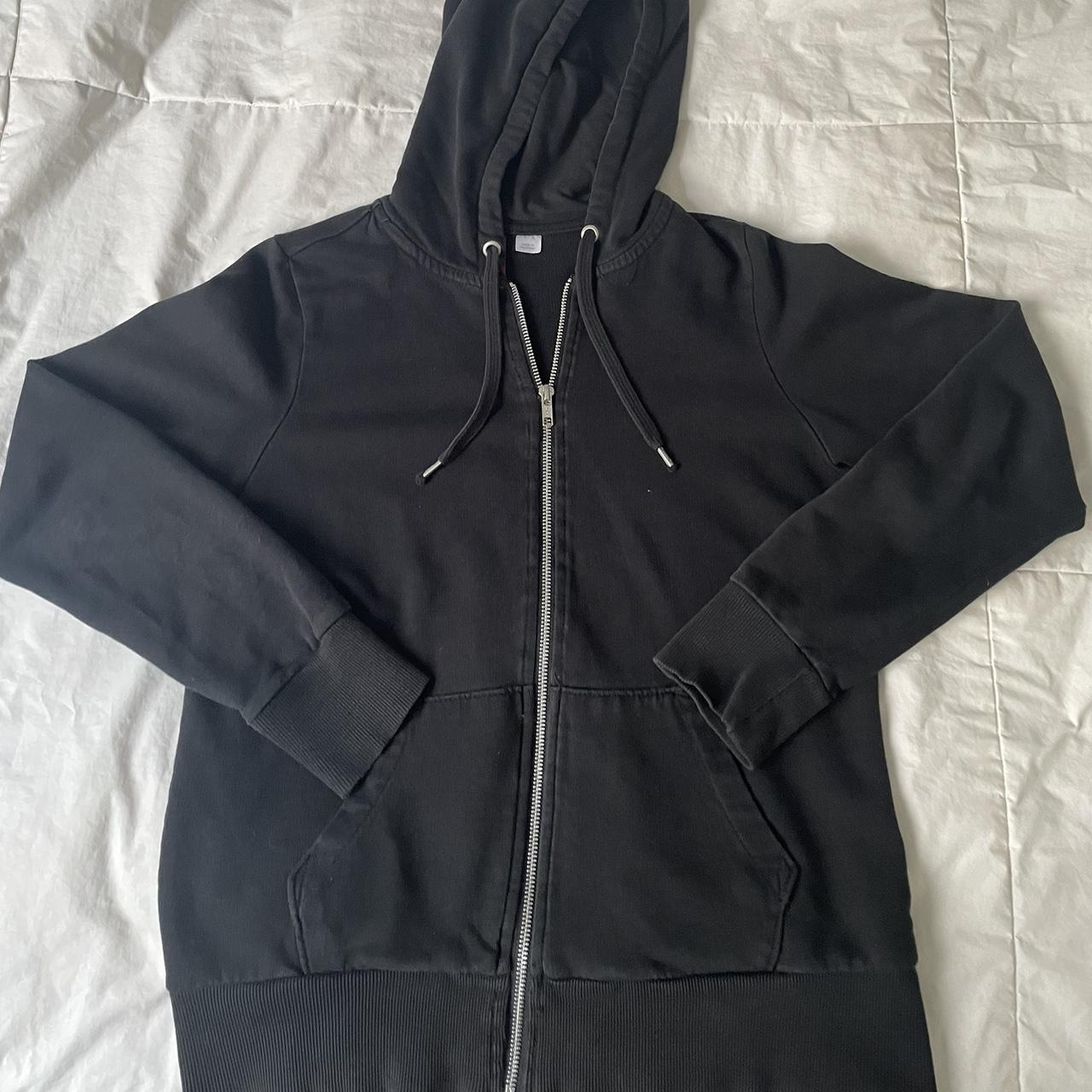 basic black zip up jacket with pockets and draw... - Depop