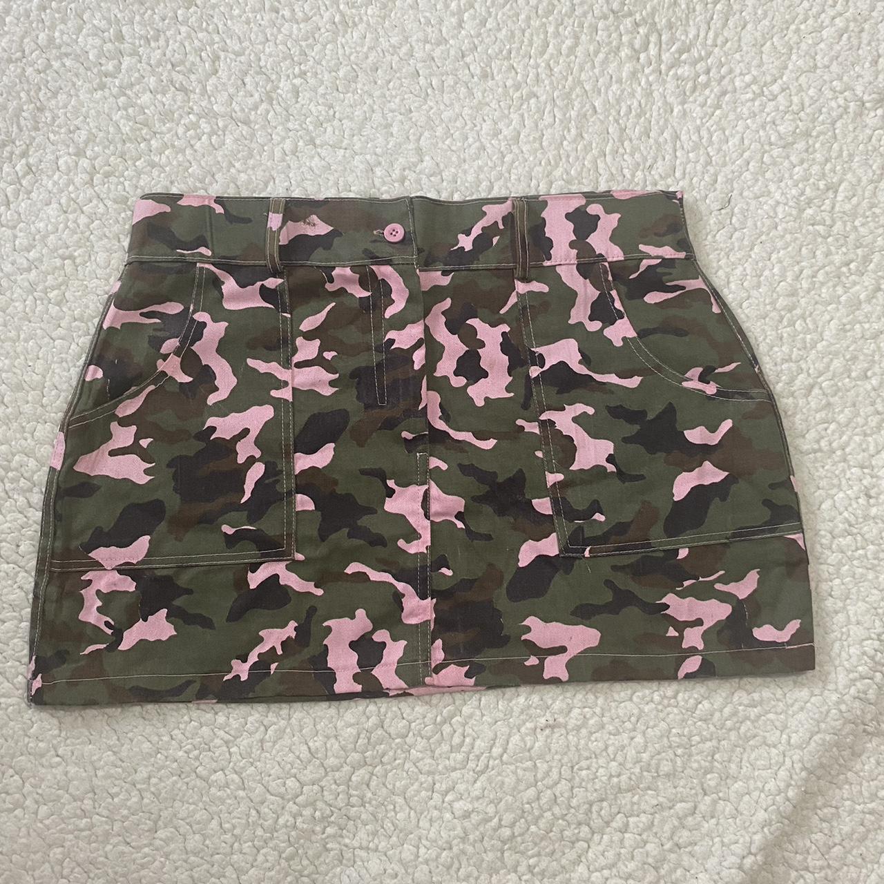 Item Pink green Camo mini skirt Size 12 Brand Depop